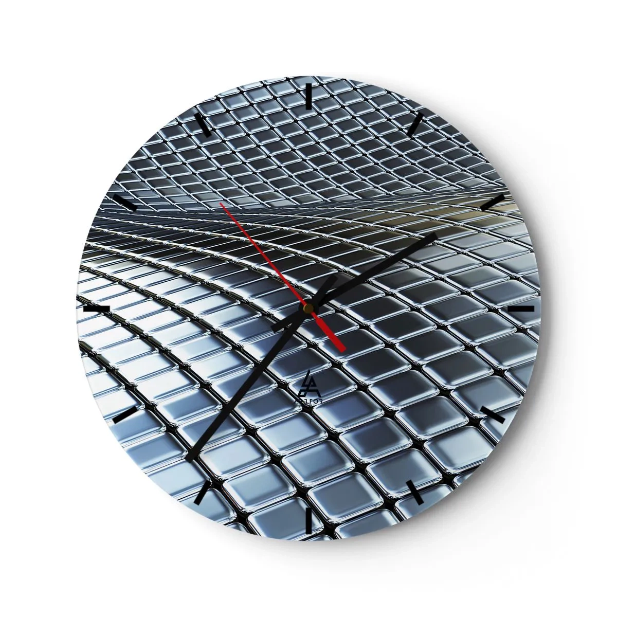 Wandklok - Klok - Futuristisch oppervlak van metalen panelen in een zilveren tint - 30x30cm - Metallic zilveren golf - Moderne wanddecoratie voor woonkamer, keuken en slaapkamer ARTTOR