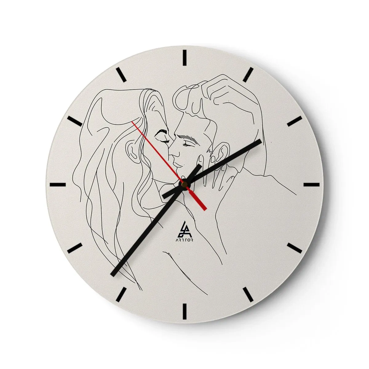 Wandklok - Klok - Een minimalistische cartoon van een verliefd stel - 30x30cm - Verstrikt in gevoel - Moderne wanddecoratie voor woonkamer, keuken en slaapkamer ARTTOR
