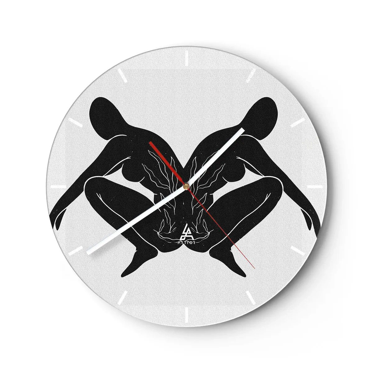 Wandklok - Klok - Symmetrische figuren in het zwart vormen een hart met vuur in het midden op een lichte achtergrond. - 30x30cm - Een gemeenschappelijke ziel - Moderne wanddecoratie voor woonkamer, keuken en slaapkamer ARTTOR