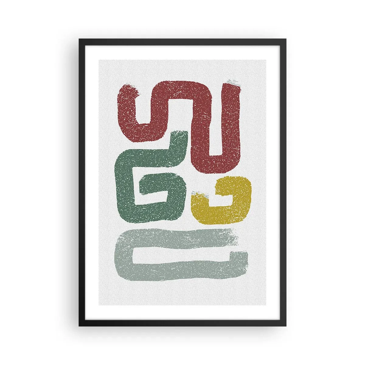 Poster in een zwarte lijst - Abstracte vormen in aardse tinten op een lichte achtergrond - 50x70cm - In een onbekende taal - Moderne wanddecoratie voor woonkamer en slaapkamer ARTTOR