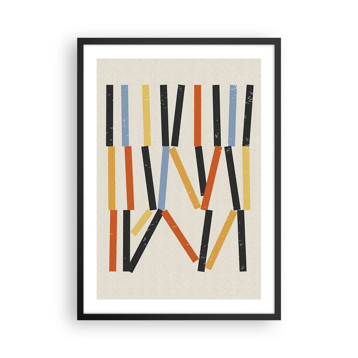 Poster in een zwarte lijst - Kleurrijke geometrische abstractie met verticale lijnen - 50x70cm - Compositie op goed niveau - Moderne wanddecoratie voor woonkamer en slaapkamer ARTTOR