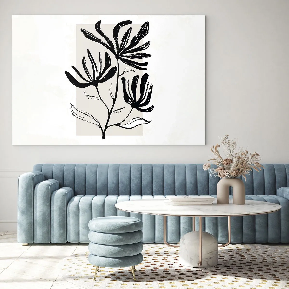 Schilderen op glas - Zwarte schets van een plant op een lichte achtergrond - 70x50cm - Schets voor het herbarium - Moderne wanddecoratie voor woonkamer en slaapkamer ARTTOR