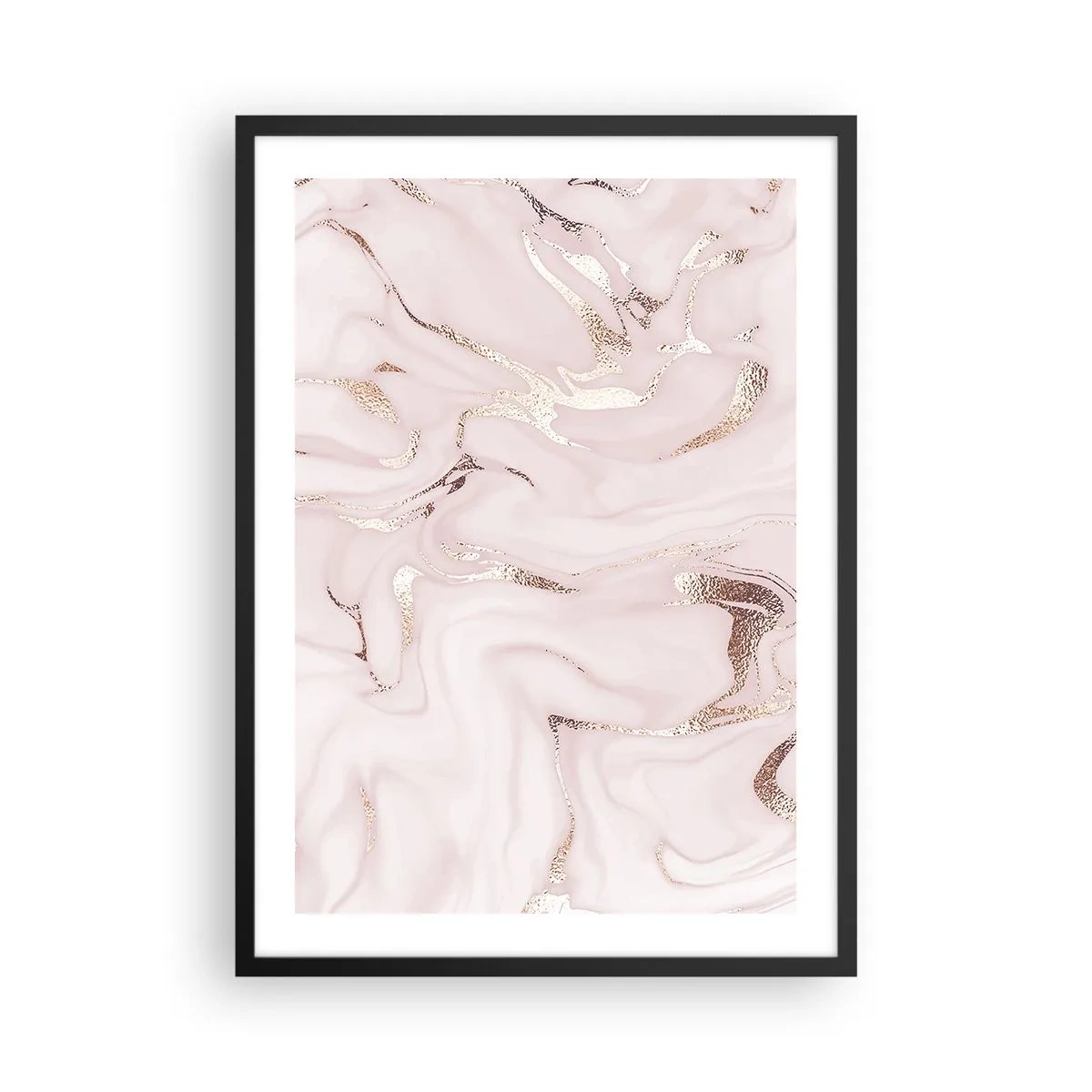 Poster in een zwarte lijst - Elegant marmerpatroon in roze tinten met gouden accenten - 50x70cm - In een roze sjaal - Moderne wanddecoratie voor woonkamer en slaapkamer ARTTOR