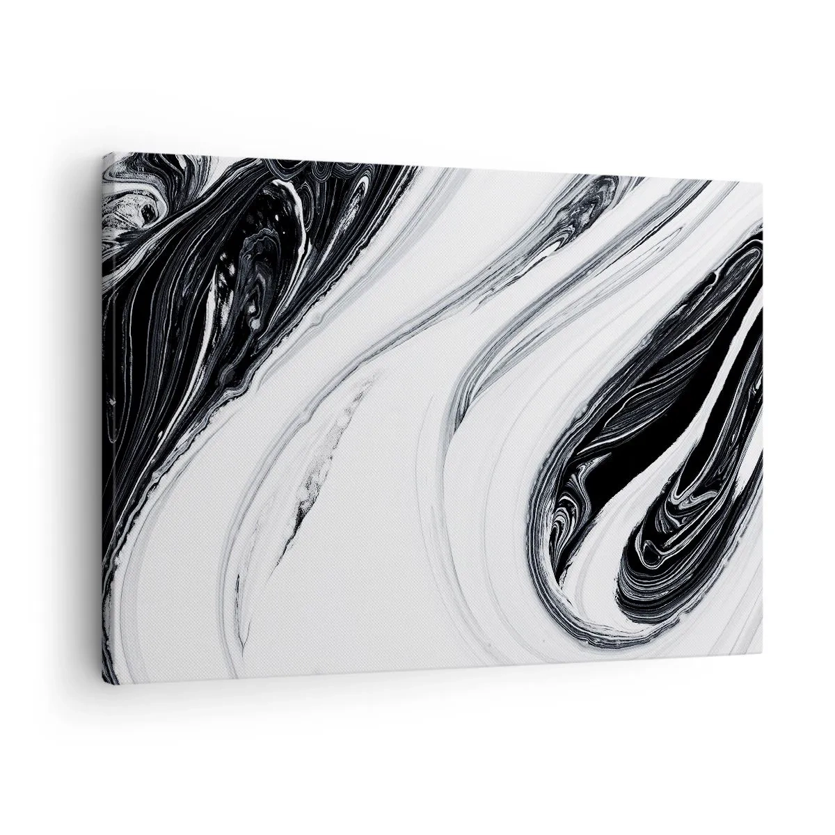 Schilderen op canvas - Zwart-wit abstractie met dynamische lijnen en wervelingen - 70x50cm - Een combinatie van tegenstellingen - Moderne wanddecoratie voor woonkamer en slaapkamer ARTTOR