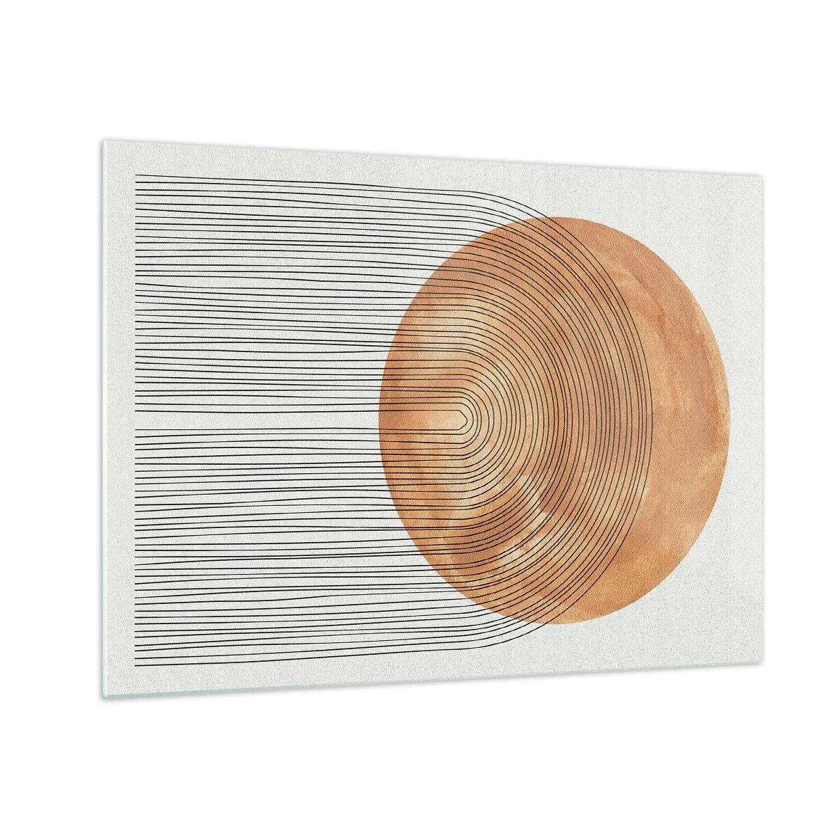 Schilderen op glas - Geometrische vorm met concentrische lijnen en een gouden cirkel - 70x50cm - Zonnige compositie - Moderne wanddecoratie voor woonkamer en slaapkamer ARTTOR