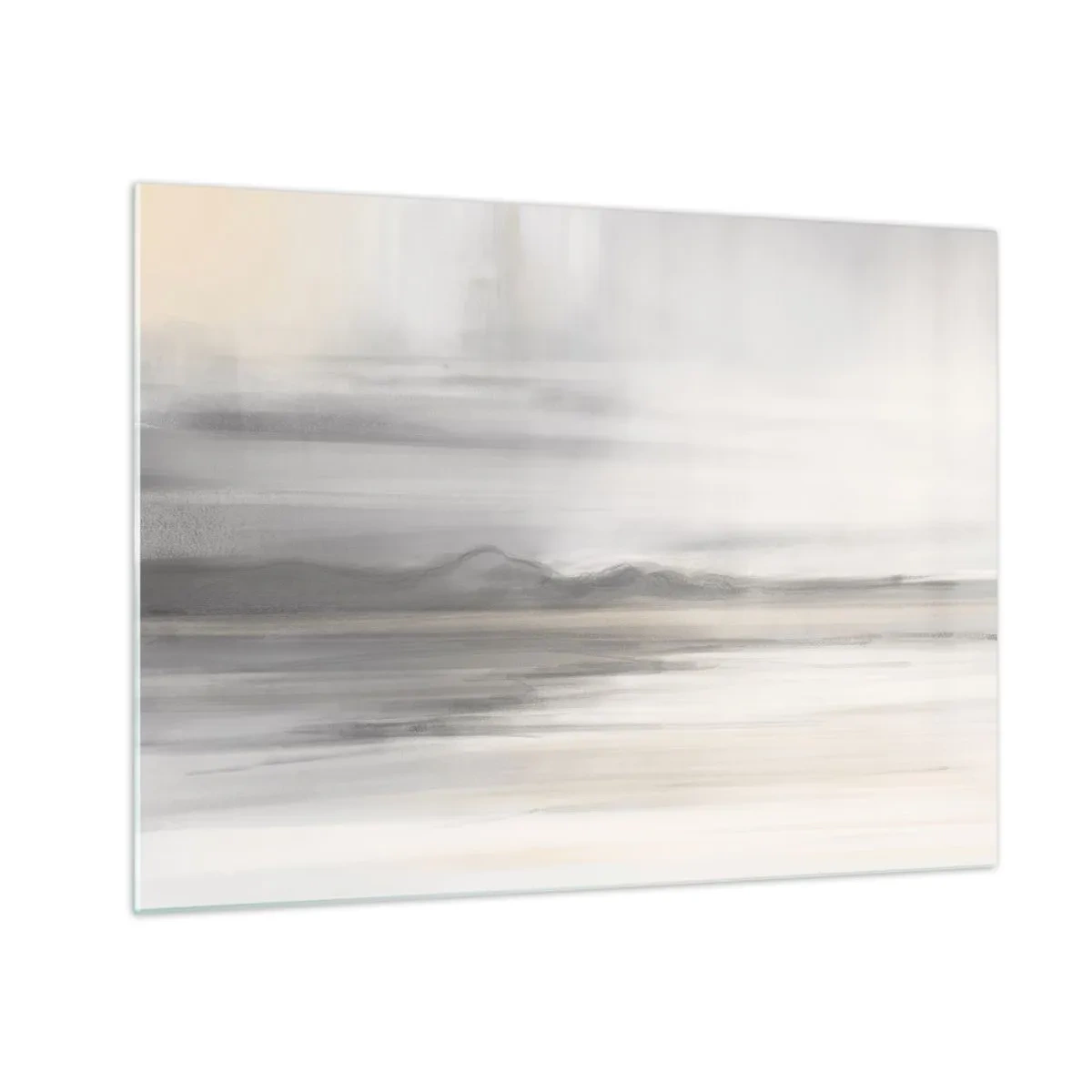 Schilderen op glas - Een delicaat, wazig bergpanorama in pastelgrijze tinten - 70x50cm - Afstand in reflectie - Moderne wanddecoratie voor woonkamer en slaapkamer ARTTOR