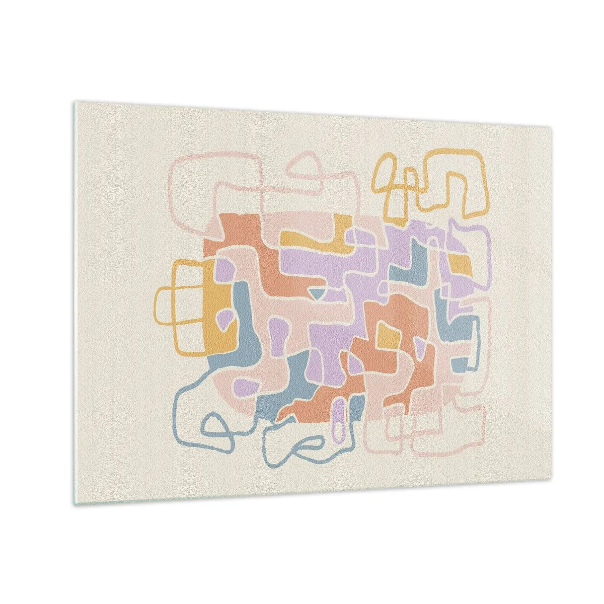 Schilderen op glas - Een kleurrijk doolhof van lijnen op een crèmekleurige achtergrond - 70x50cm - Labyrint – een vreugdevol avontuur - Moderne wanddecoratie voor woonkamer en slaapkamer ARTTOR
