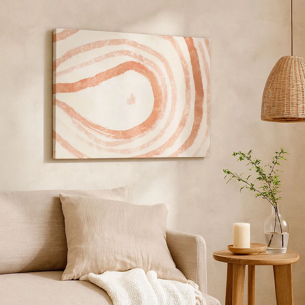 Schilderen op canvas - Een abstract motief van concentrische lijnen in terracotta tinten. - 70x50cm - Koraalcirkels – compositie - Moderne wanddecoratie voor woonkamer en slaapkamer ARTTOR