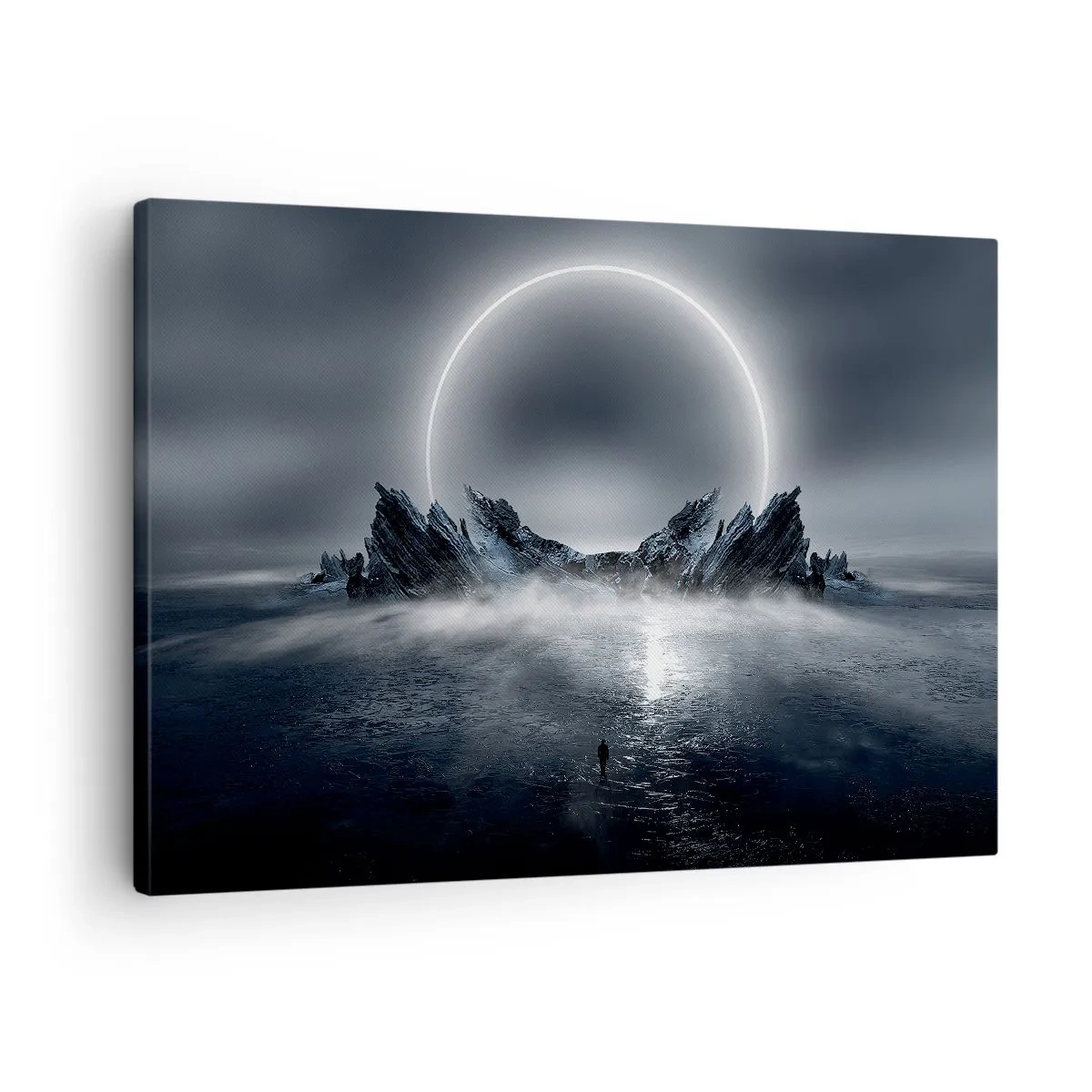 Schilderen op canvas - Mysterieus landschap met een lichtring boven de bergen - 70x50cm - Einde van het verhaal - Moderne wanddecoratie voor woonkamer en slaapkamer ARTTOR