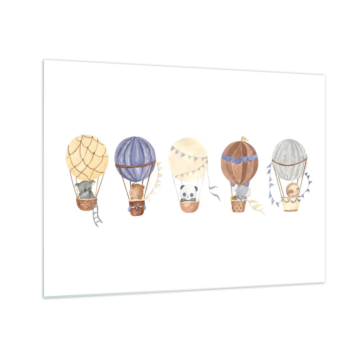 Schilderen op glas - Dieren vliegen in ballonnen in aquarelstijl - 70x50cm - Vrienden onderweg - Moderne wanddecoratie voor woonkamer en slaapkamer ARTTOR