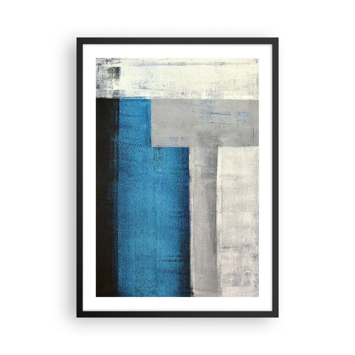 Poster in een zwarte lijst - Geometrische abstractie in tinten blauw en grijs - 50x70cm - Een poëtische compositie van grijs en blauw - Moderne wanddecoratie voor woonkamer en slaapkamer ARTTOR
