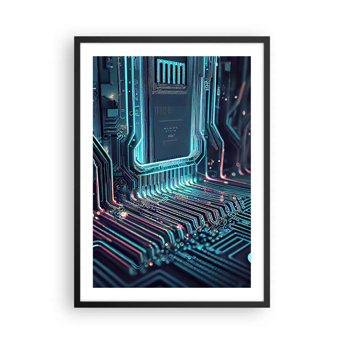 Poster in een zwarte lijst - Een futuristische visie op een geïntegreerd circuit - 50x70cm - Ik ben aan het denken… - Moderne wanddecoratie voor woonkamer en slaapkamer ARTTOR