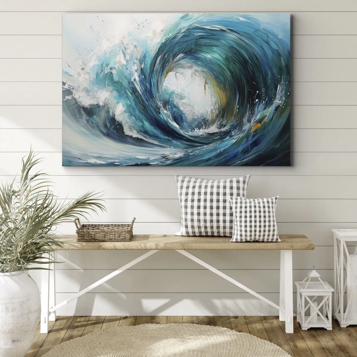 Schilderen op canvas - Een dynamische golf in tinten blauw en turquoise - 70x50cm - Zeeportaal - Moderne wanddecoratie voor woonkamer en slaapkamer ARTTOR