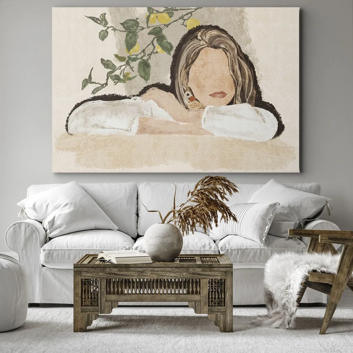 Schilderen op canvas - De figuur van een vrouw tegen de achtergrond van een citroenboom - 70x50cm - Zuidelijke schoonheid - Moderne wanddecoratie voor woonkamer en slaapkamer ARTTOR