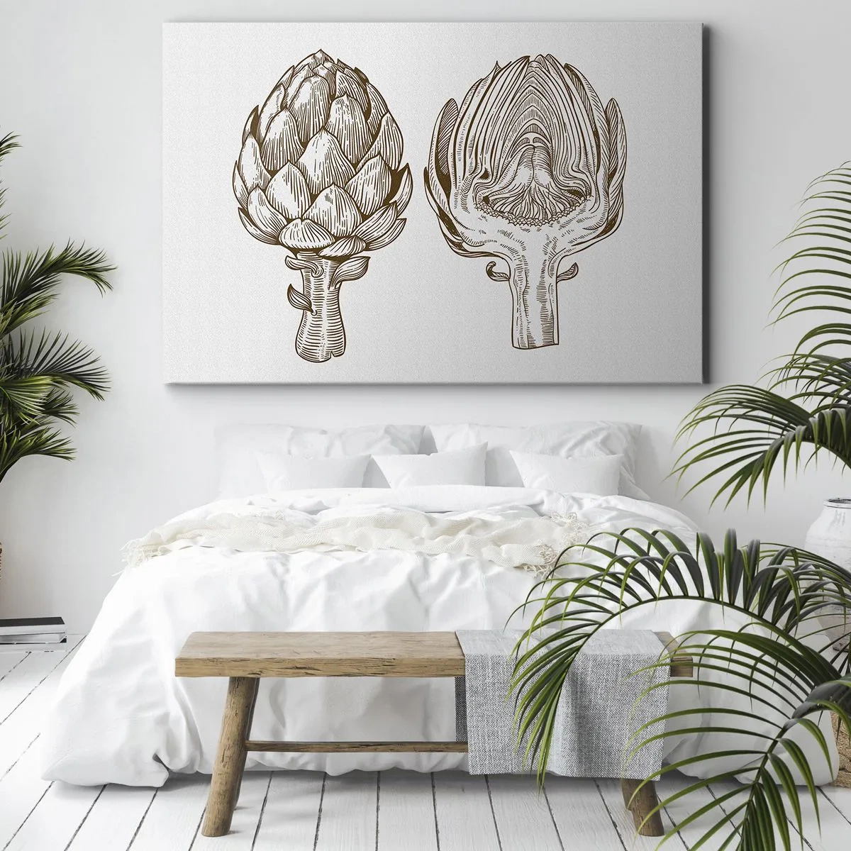 Schilderen op canvas - Vintage kunsttekening van een artisjok - 70x50cm - Anatomieles - Moderne wanddecoratie voor woonkamer en slaapkamer ARTTOR