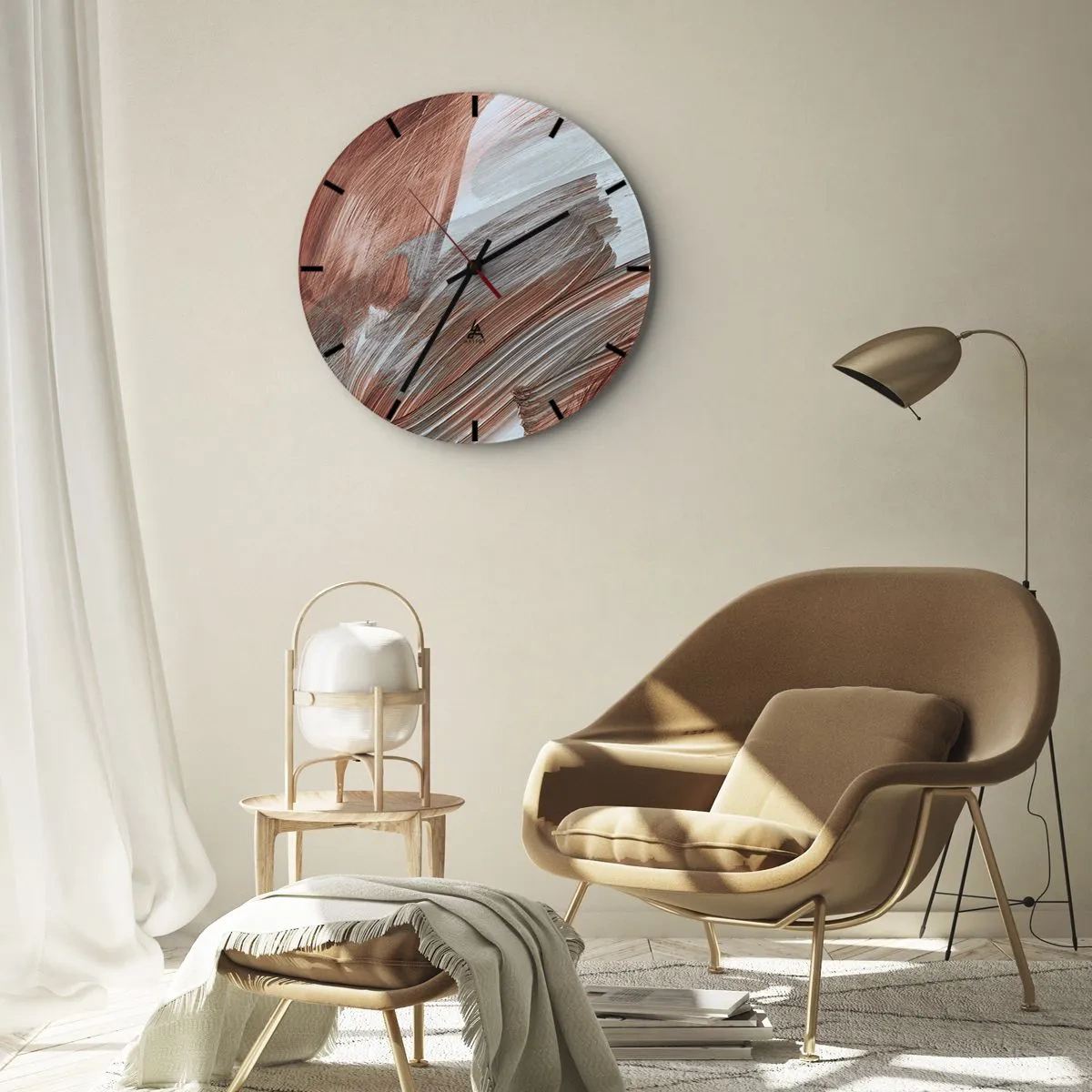 Wandklok - Klok - Herfstpenseelstreken in roodgrijze tinten - 30x30cm - Herfst en winderige abstractie - Moderne wanddecoratie voor woonkamer, keuken en slaapkamer ARTTOR