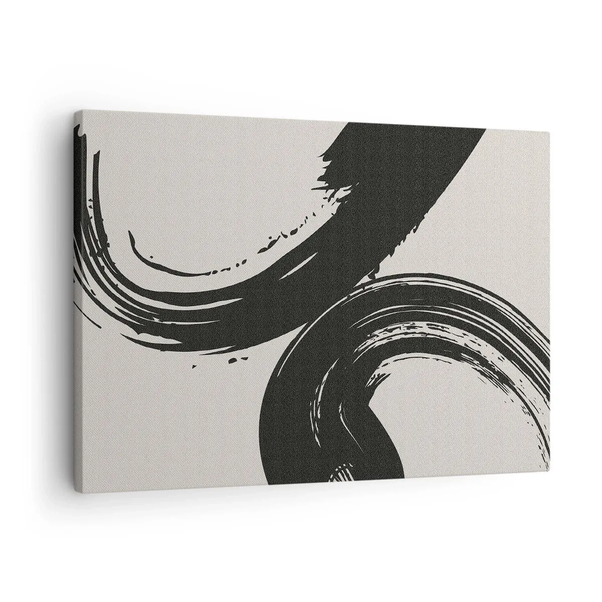 Schilderen op canvas - Dynamische penseelstreken in zwart op een lichte achtergrond - 70x50cm - Vegend en cirkevormig - Moderne wanddecoratie voor woonkamer en slaapkamer ARTTOR