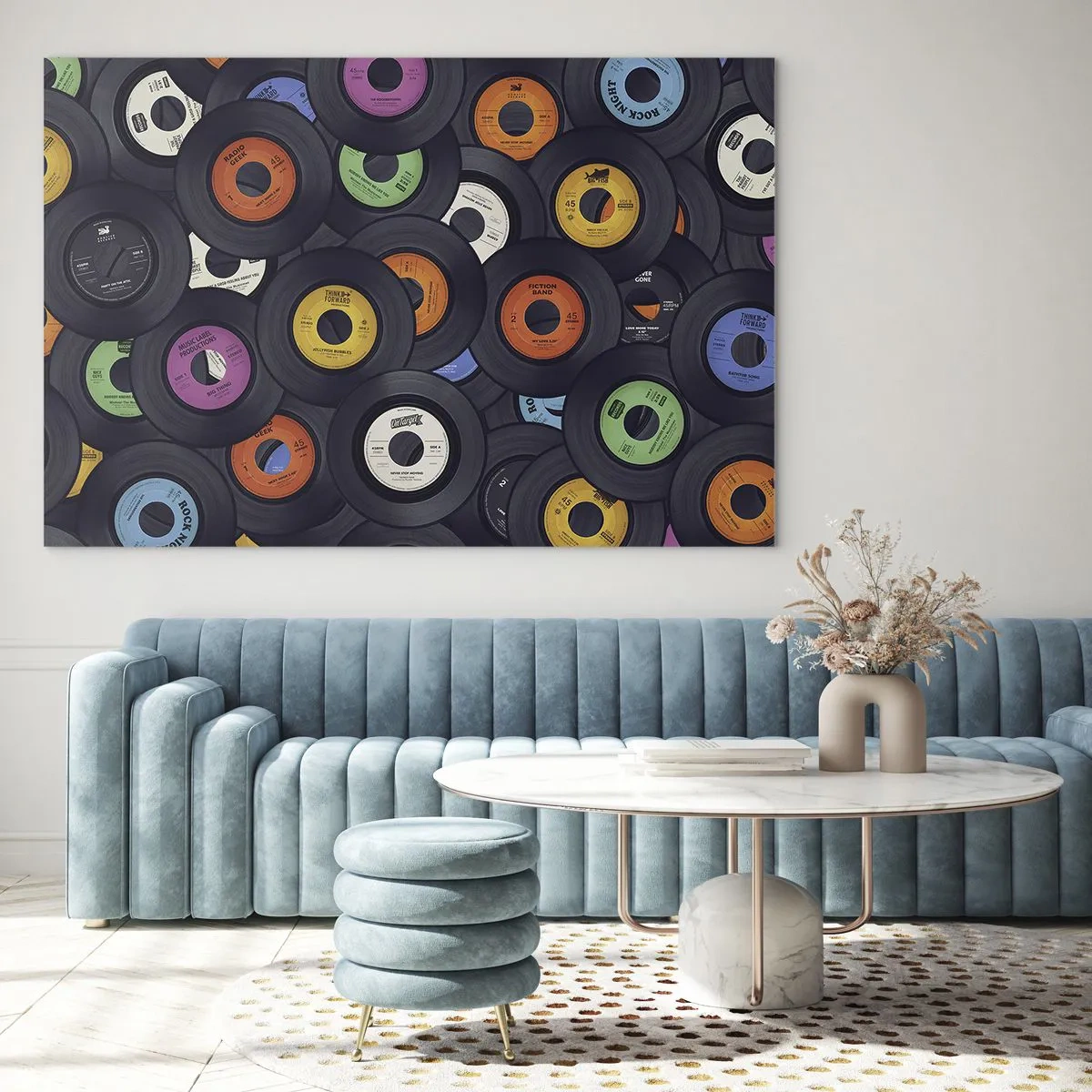 Schilderen op glas - Kleurrijke vinylplaten op een zwarte achtergrond - 70x50cm - De kleuren van de klassiekers - Moderne wanddecoratie voor woonkamer en slaapkamer ARTTOR