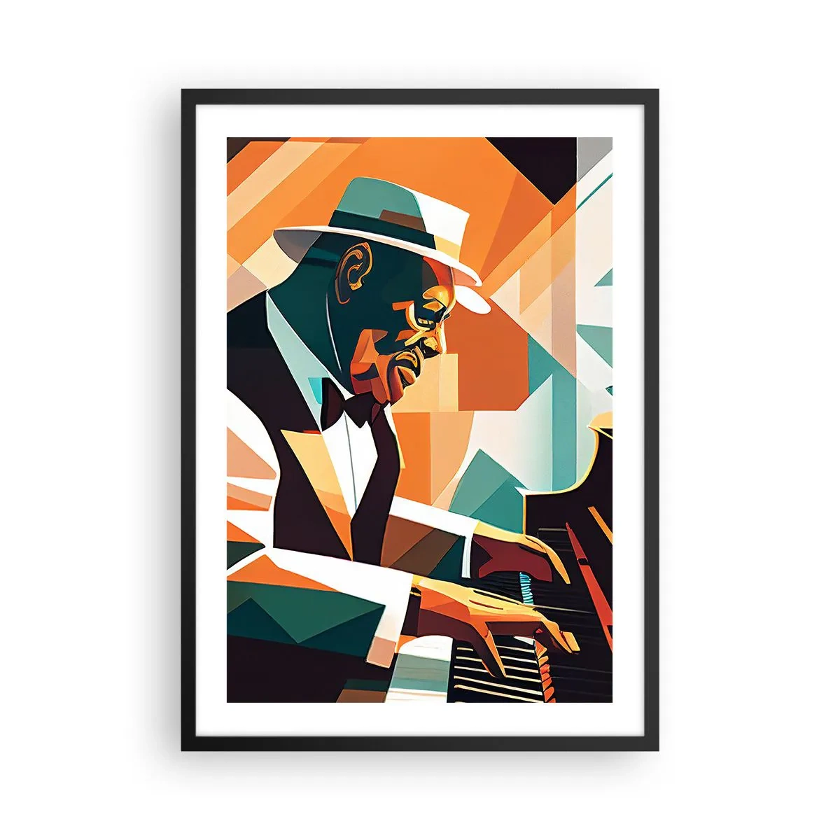 Poster in een zwarte lijst - Abstract portret van een pianist in kubistische stijl - 50x70cm - Al die jazz - Moderne wanddecoratie voor woonkamer en slaapkamer ARTTOR
