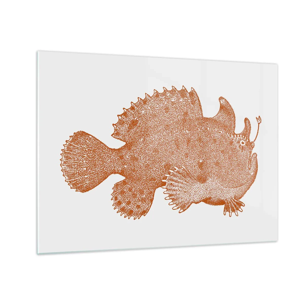 Schilderen op glas - Een roestige tekening van een diepzeevis gemaakt met behulp van de stippentechniek - 70x50cm - En toch een vis - Moderne wanddecoratie voor woonkamer en slaapkamer ARTTOR