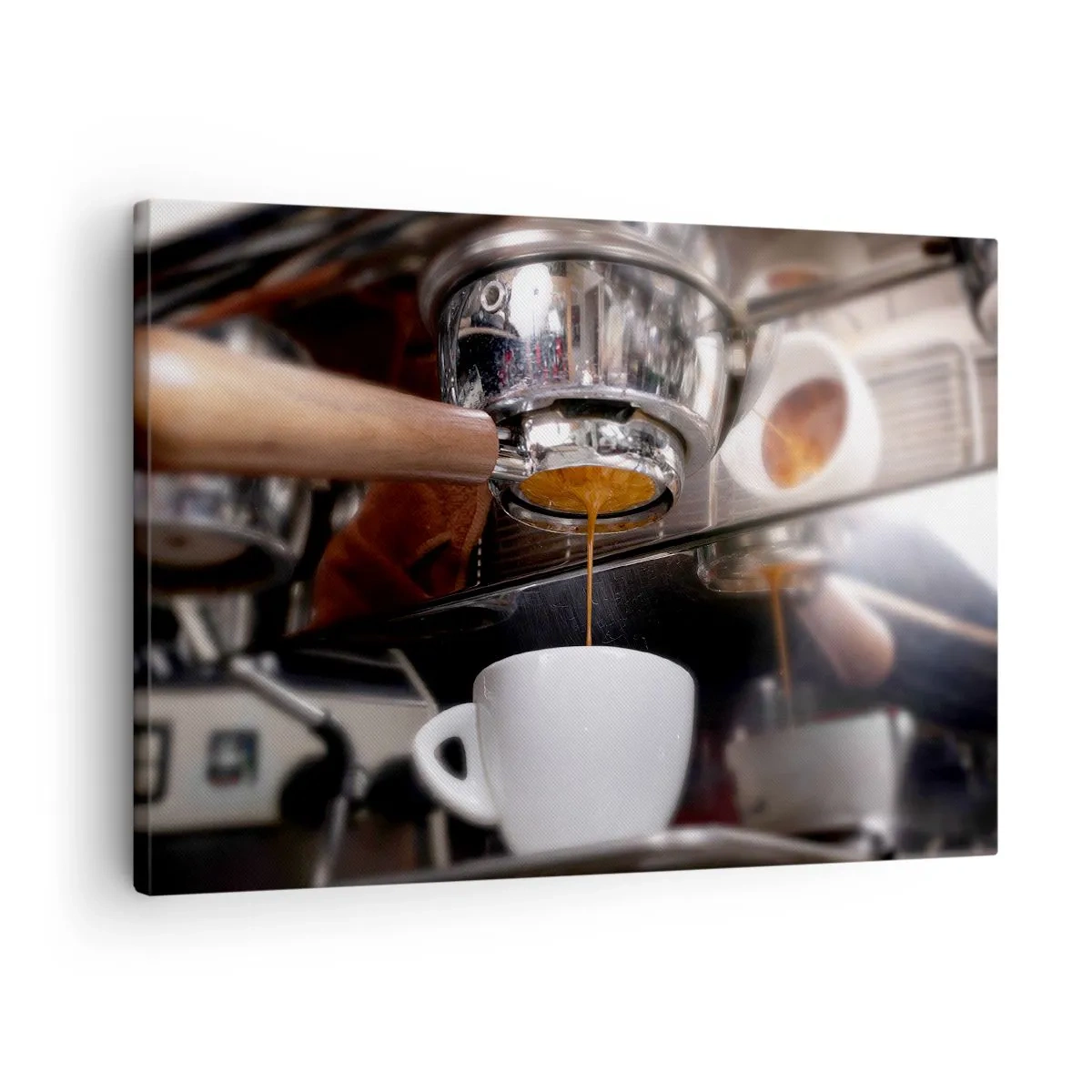 Schilderen op canvas - Close-up van een koffiezetapparaat dat een verse shot espresso bereidt - 70x50cm - Goede tijd van de dag - Moderne wanddecoratie voor woonkamer en slaapkamer ARTTOR