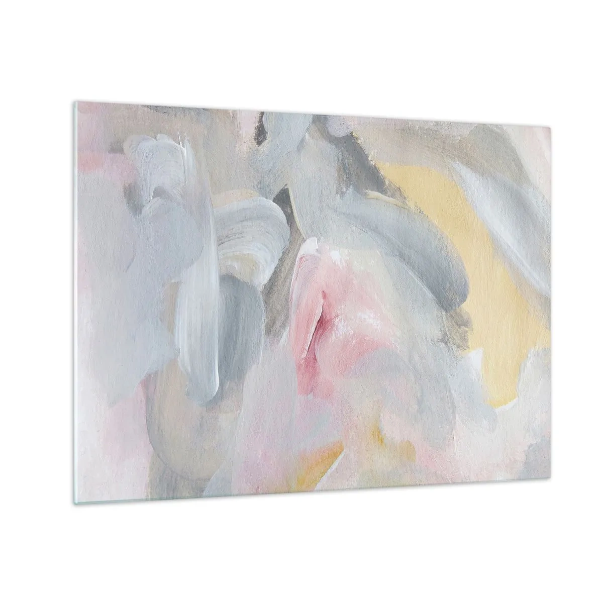 Schilderen op glas - Abstracte compositie in pastelkleuren - 70x50cm - In een pastelkleurige wereld - Moderne wanddecoratie voor woonkamer en slaapkamer ARTTOR