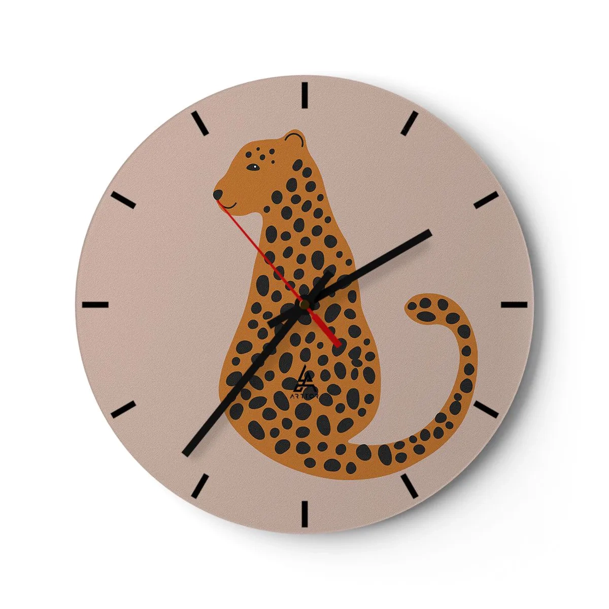 Wandklok - Klok - Gestileerde panter op een beige achtergrond - 30x30cm - Luipaardprint is een modieus print - Moderne wanddecoratie voor woonkamer, keuken en slaapkamer ARTTOR