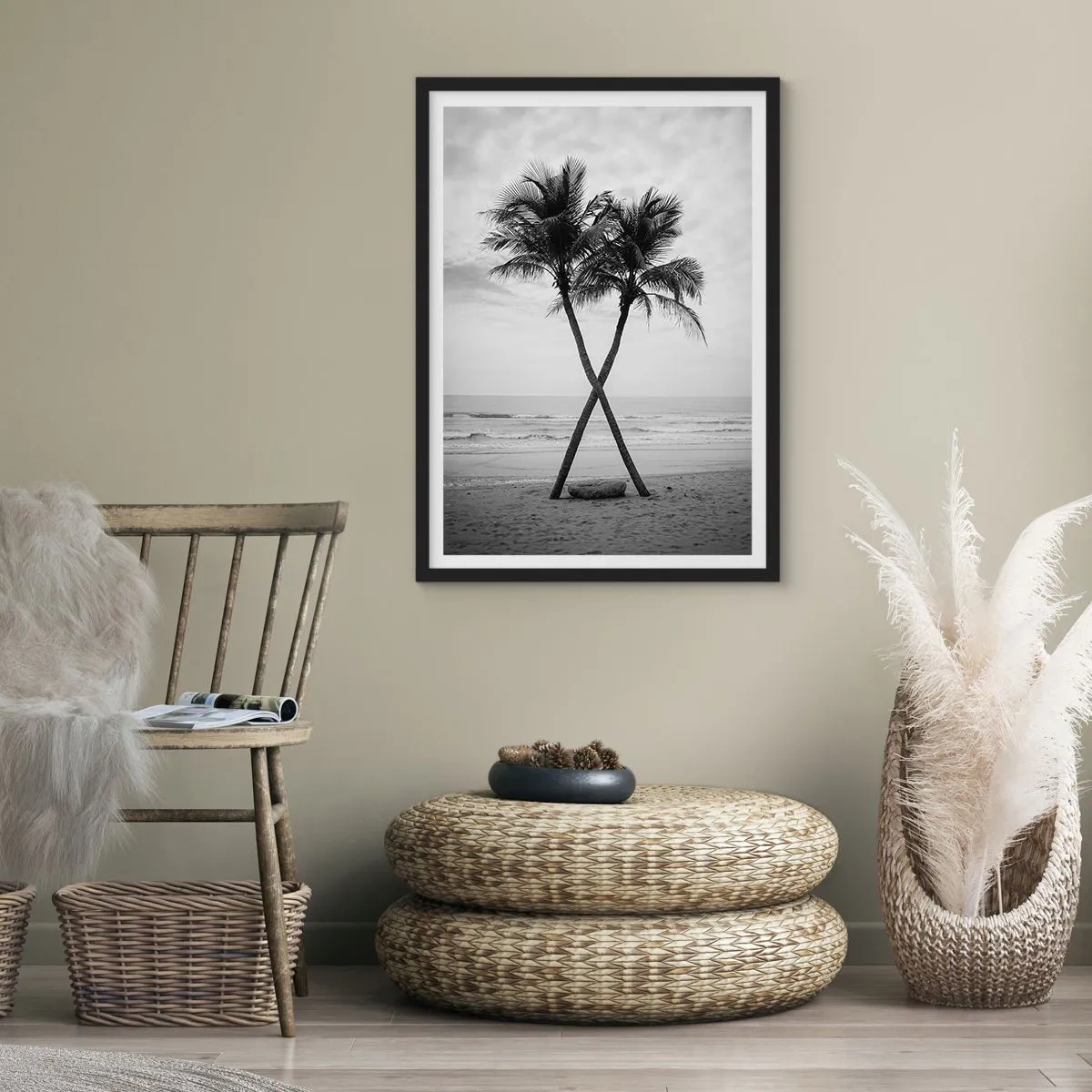 Poster in een zwarte lijst - Scandinavische retraite - 50x70cm - Een tedere aanwezigheid - Moderne wanddecoratie voor woonkamer en slaapkamer ARTTOR