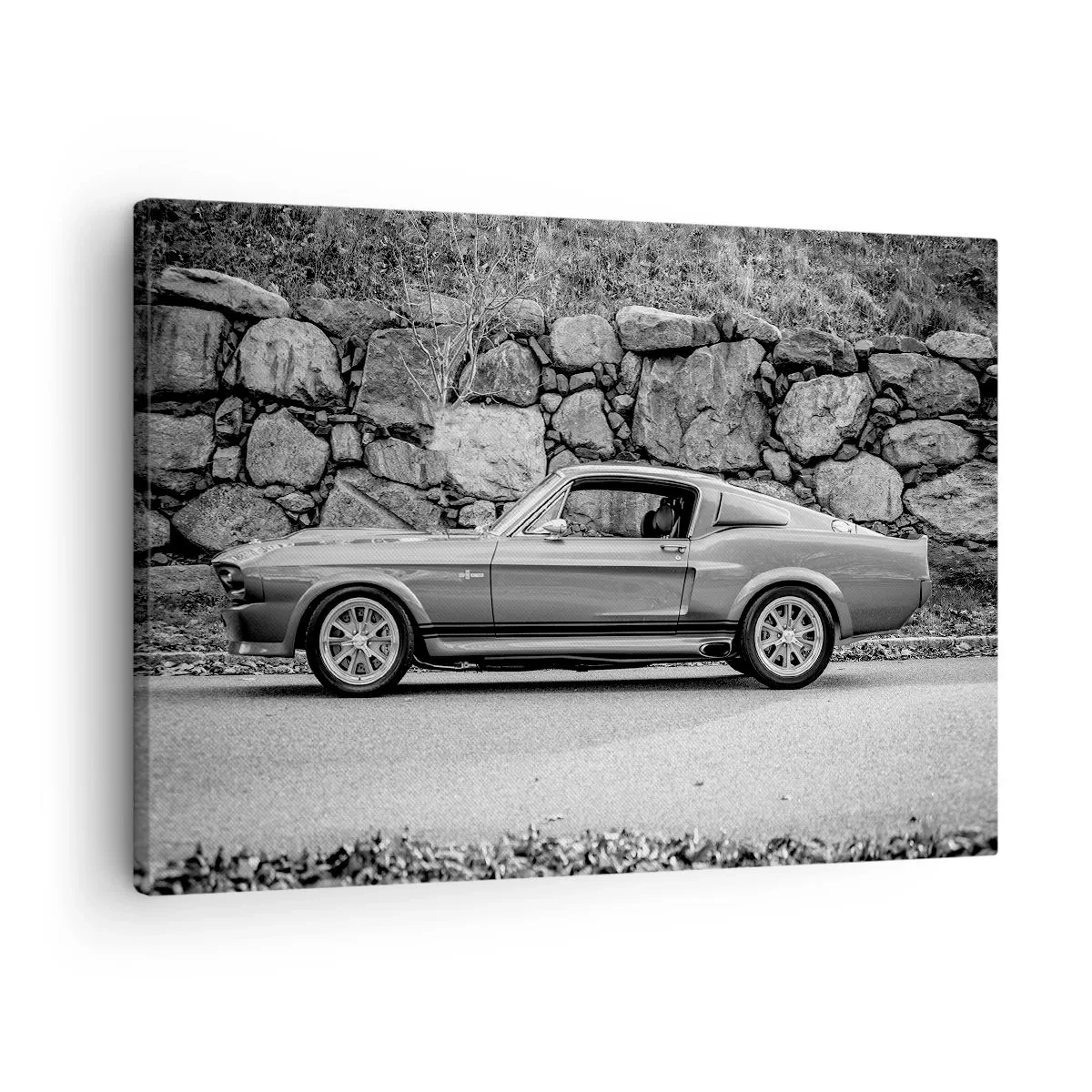 Schilderen op canvas - Zwart-witfoto van een klassieke auto - 70x50cm - De legende van de jaren 60 - Moderne wanddecoratie voor woonkamer en slaapkamer ARTTOR
