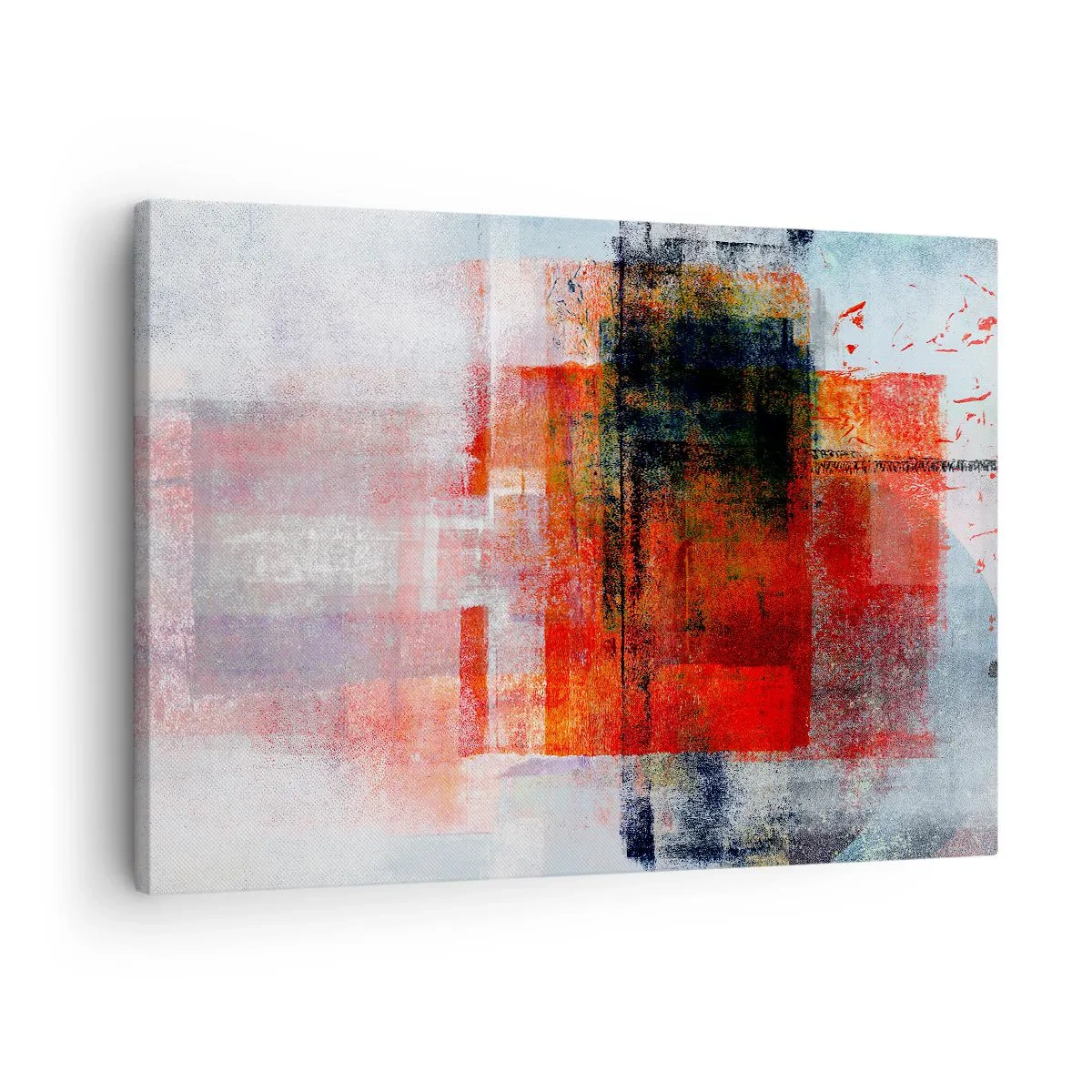 Schilderen op canvas - Abstracte geometrische compositie met rode en oranje accenten - 70x50cm - Een gloeiende compositie - Moderne wanddecoratie voor woonkamer en slaapkamer ARTTOR