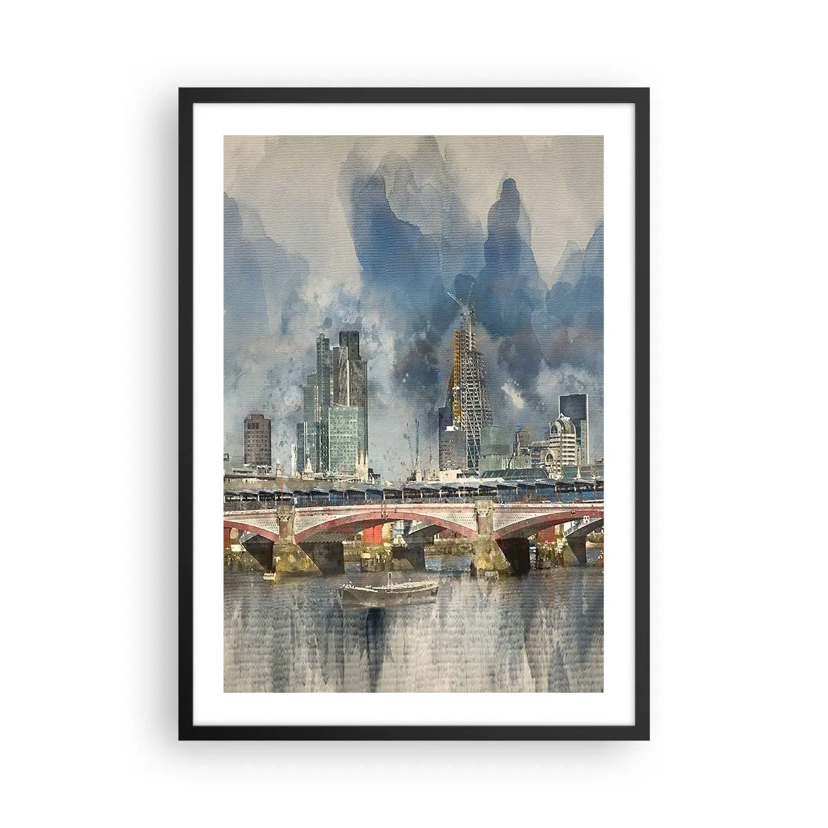 Poster in een zwarte lijst - Stadslandschap met een brug en wolkenkrabbers op de achtergrond - 50x70cm - Londen in al zijn glorie - Moderne wanddecoratie voor woonkamer en slaapkamer ARTTOR