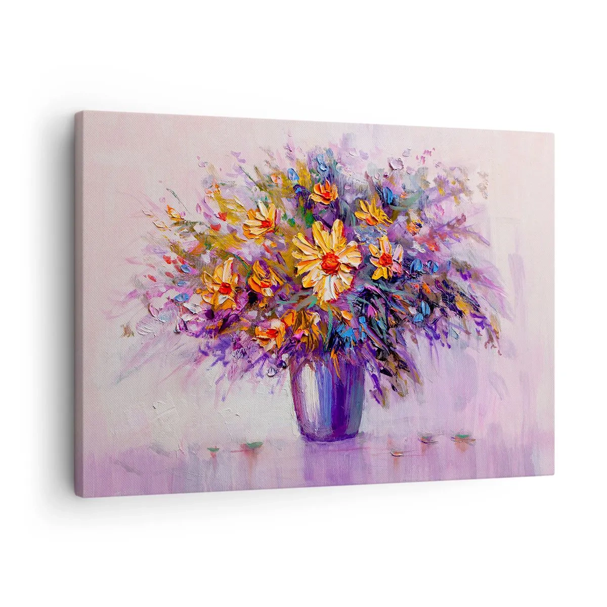 Schilderen op canvas - Een boeket bloemen in een vaas op een pastelkleurige achtergrond - 70x50cm - Het ruikt zoet, ziet er zoet uit - Moderne wanddecoratie voor woonkamer en slaapkamer ARTTOR
