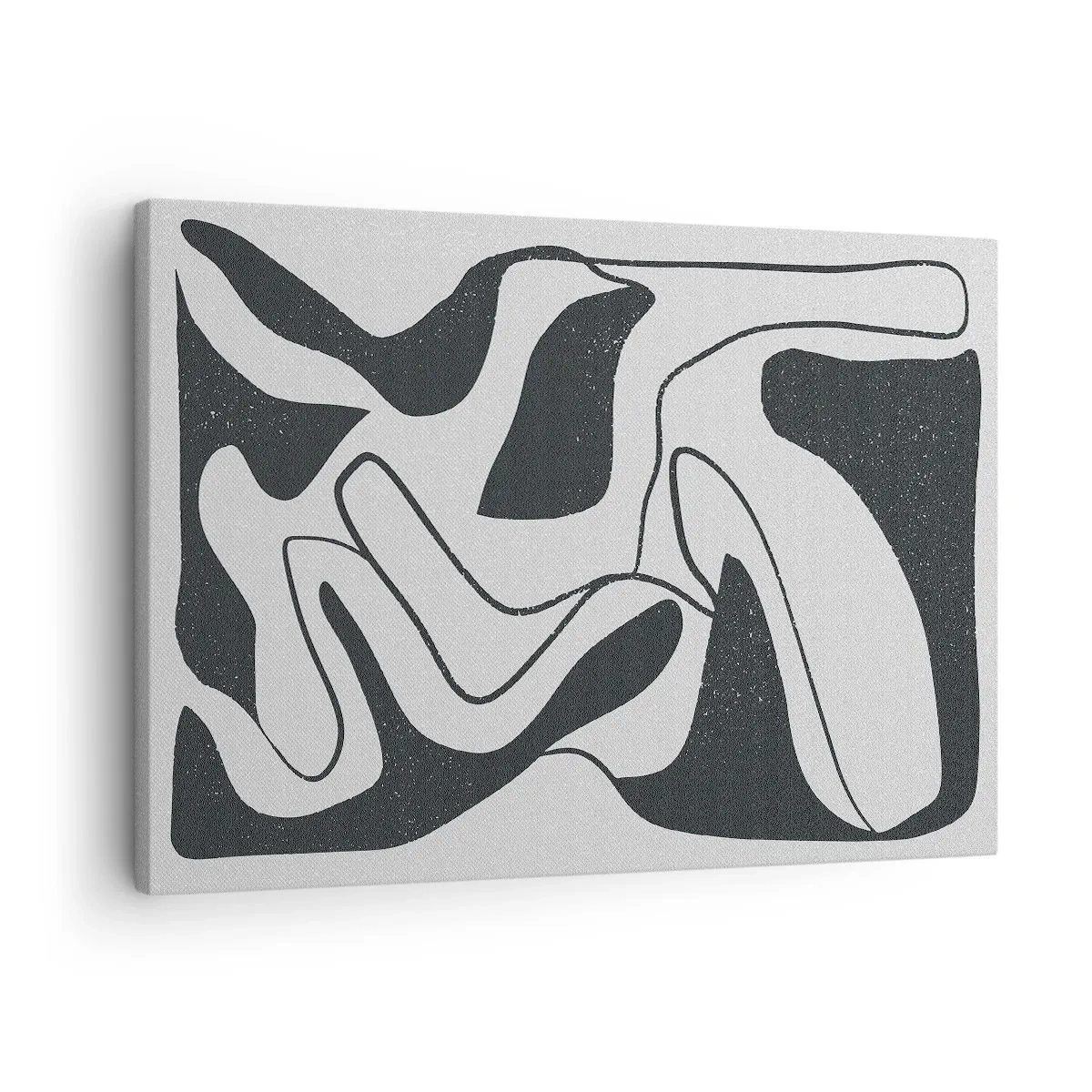 Schilderen op canvas - Zwart-wit abstractie met organische vormen - 70x50cm - Abstract doolhofplezier - Moderne wanddecoratie voor woonkamer en slaapkamer ARTTOR