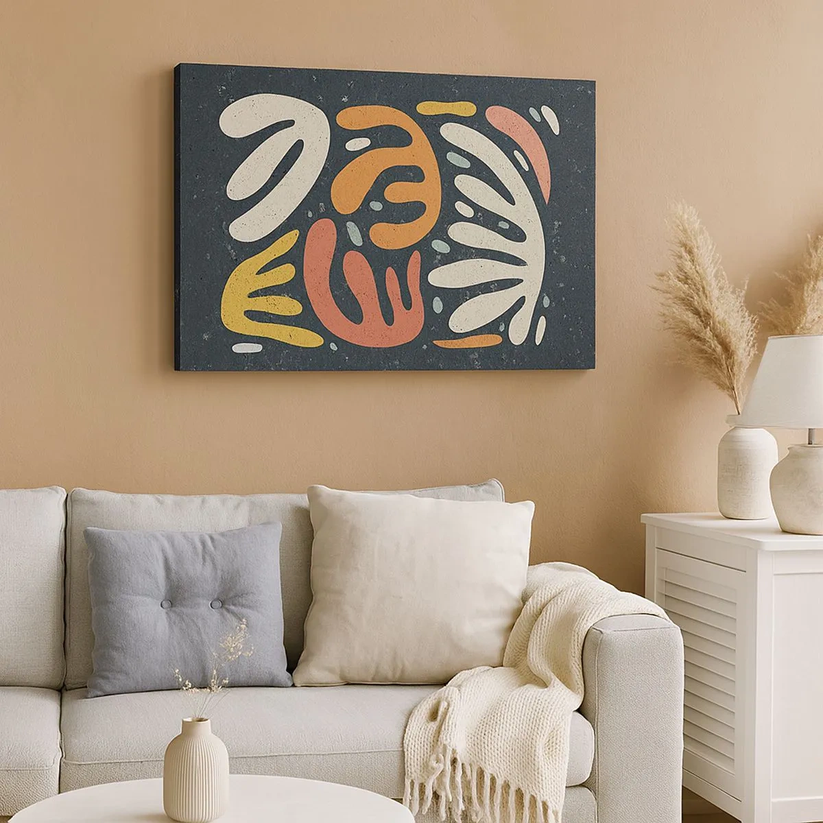 Schilderen op canvas - Abstracte vormen in warme kleuren op een donkere achtergrond - 70x50cm - Compositie – ik sta op het punt je te pakken te krijgen - Moderne wanddecoratie voor woonkamer en slaapkamer ARTTOR