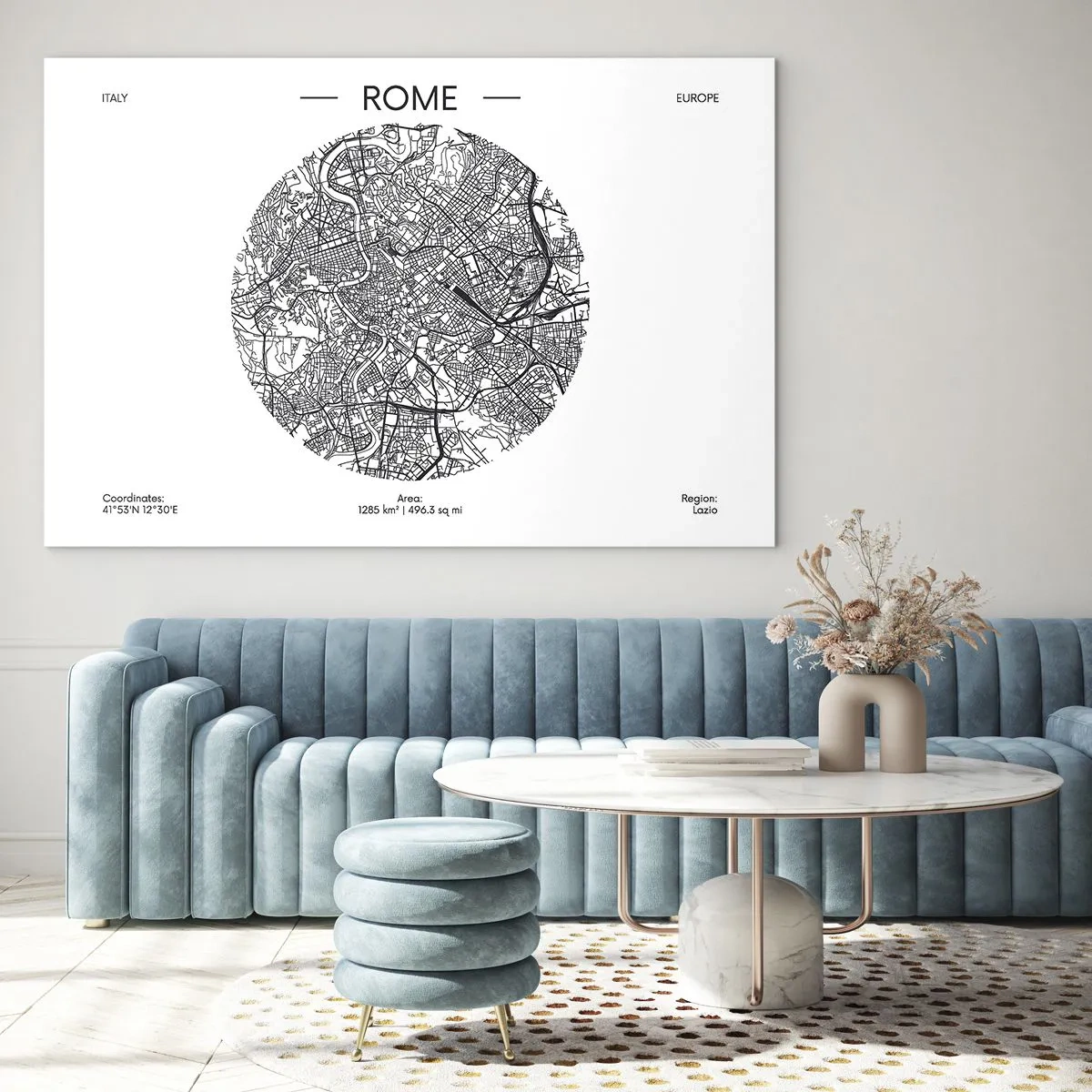 Schilderen op glas - Een kaart van Rome in de vorm van een gedetailleerde stratentekening - 70x50cm - Anatomie van Rome - Moderne wanddecoratie voor woonkamer en slaapkamer ARTTOR