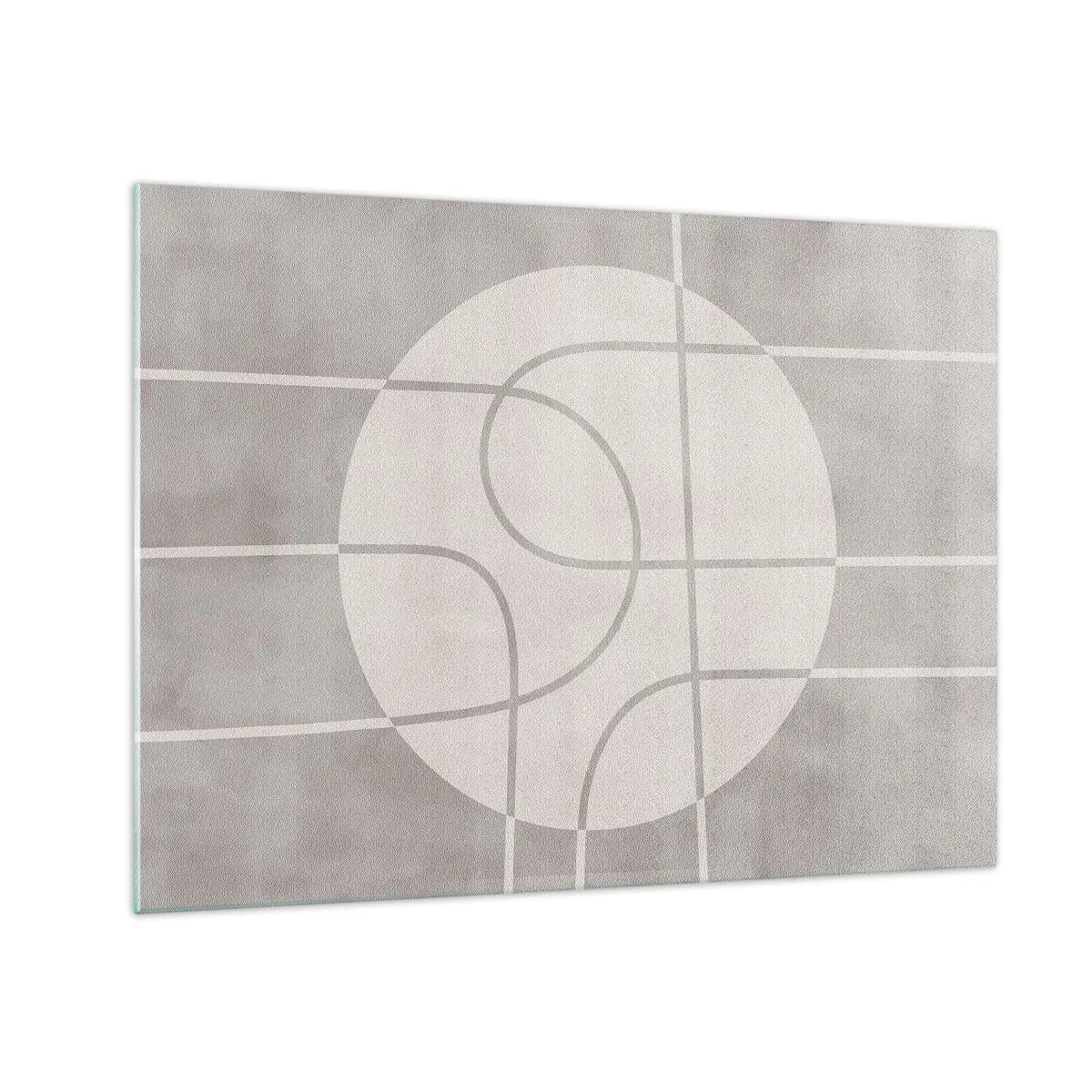 Schilderen op glas - Beige lijnen en cirkels creëren een geometrische compositie - 70x50cm - Rond en rechtdoor - Moderne wanddecoratie voor woonkamer en slaapkamer ARTTOR