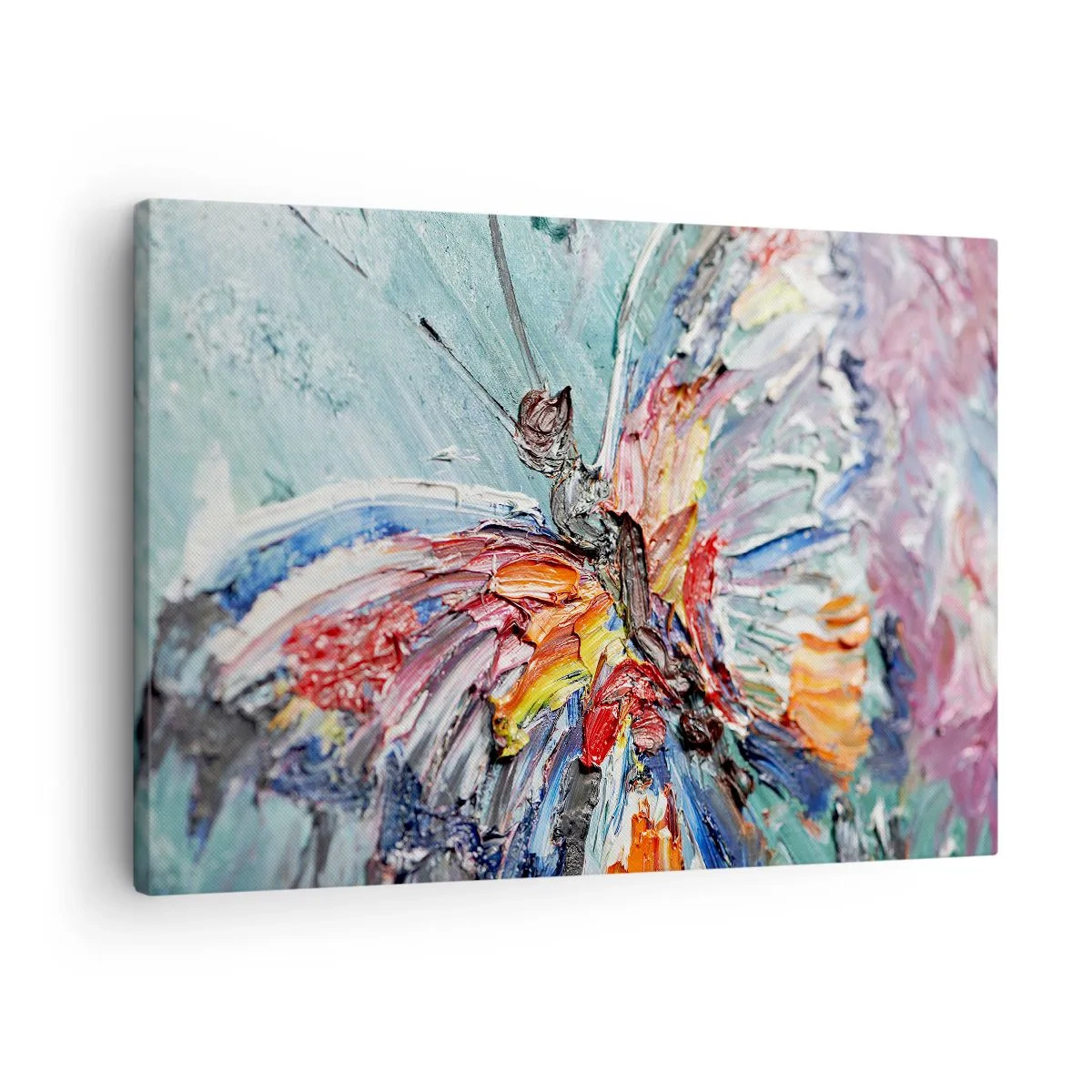 Schilderen op canvas - Kleurrijke impasto vlinder op een pastel achtergrond - 70x50cm - Geschilderd door de natuur - Moderne wanddecoratie voor woonkamer en slaapkamer ARTTOR