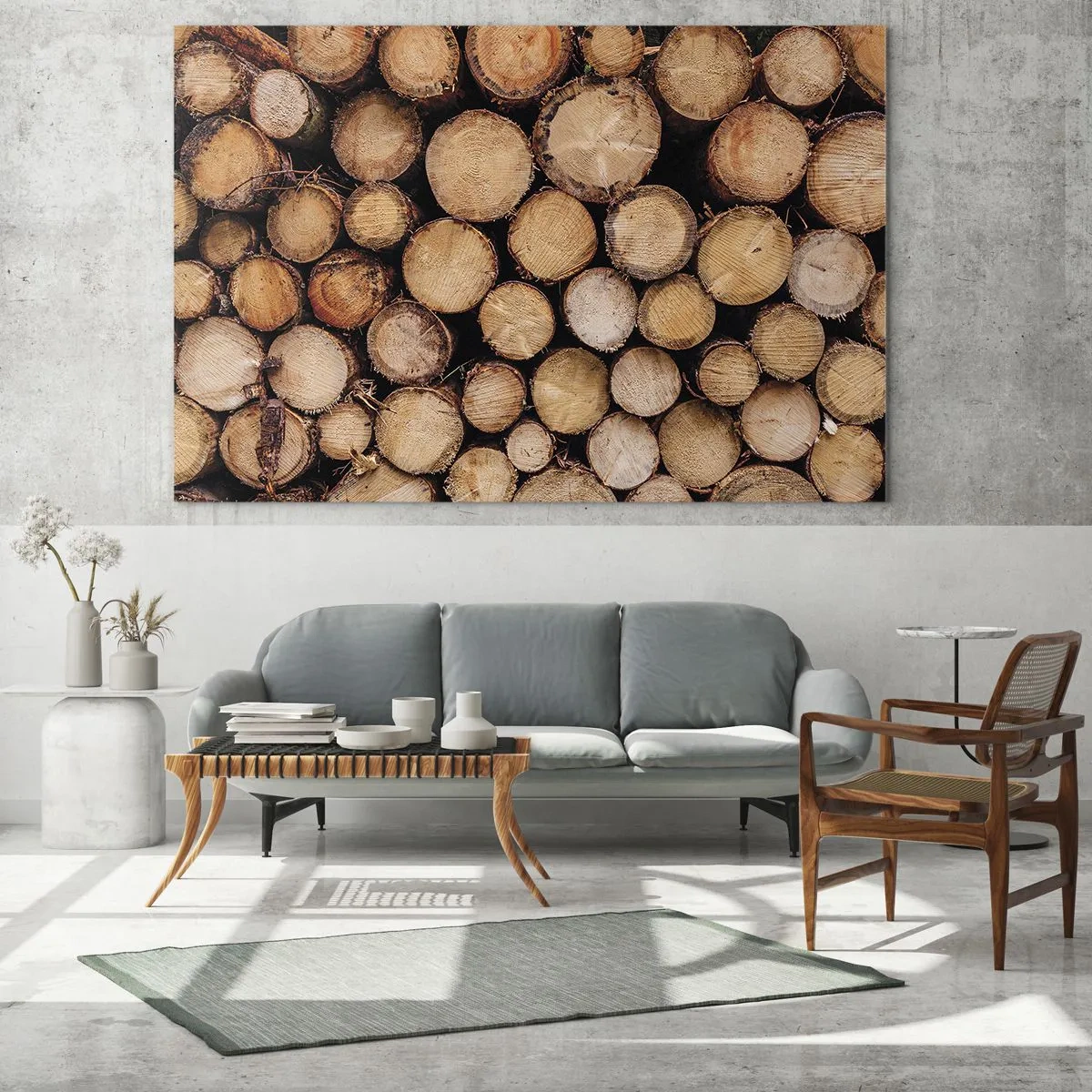 Schilderen op glas - Verticaal gerangschikte boomstammen met zichtbare groeiringen - 70x50cm - Een nieuw begin - Moderne wanddecoratie voor woonkamer en slaapkamer ARTTOR