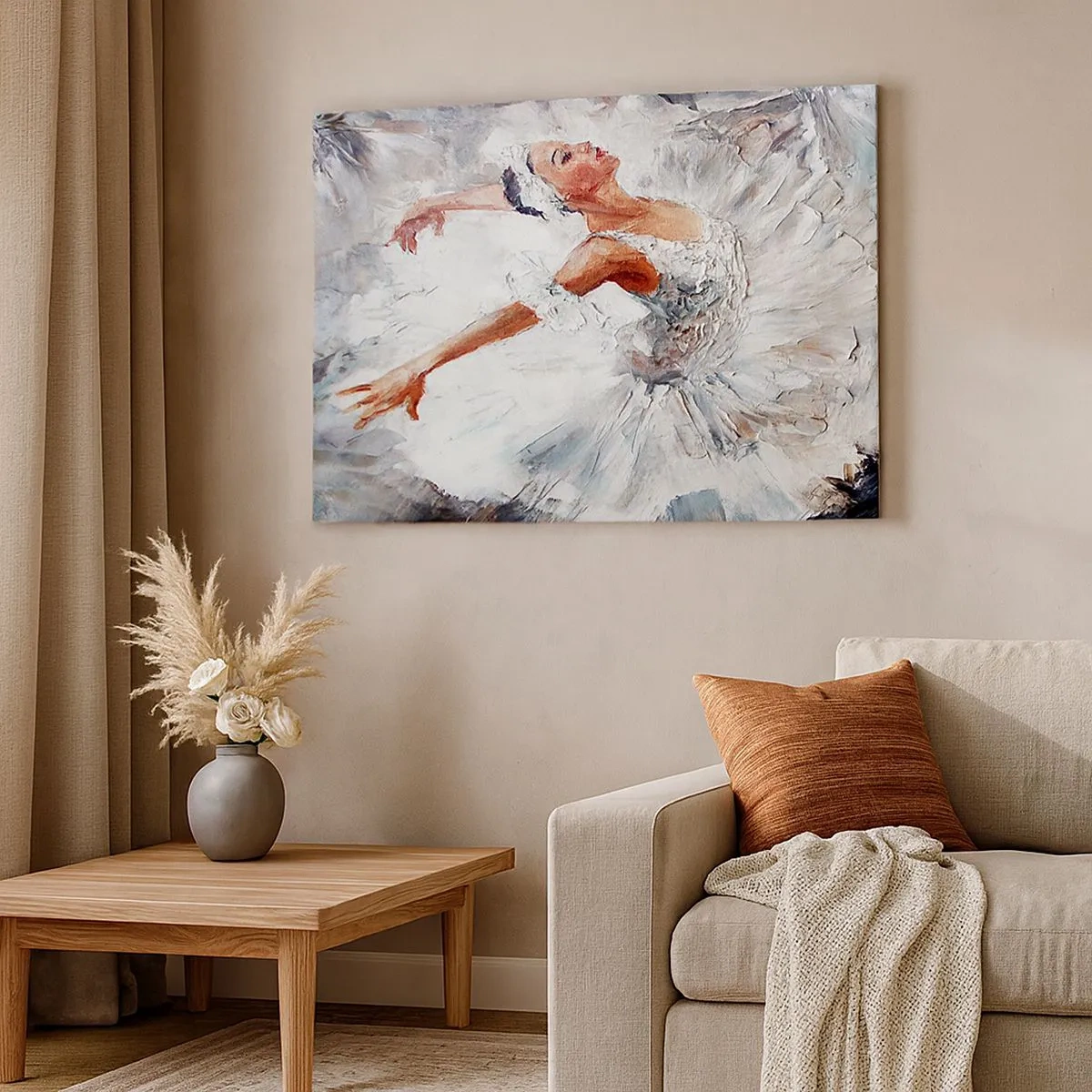 Schilderen op canvas - Een ballerina in een witte jurk danst - 70x50cm - Delicaat en licht als tule - Moderne wanddecoratie voor woonkamer en slaapkamer ARTTOR