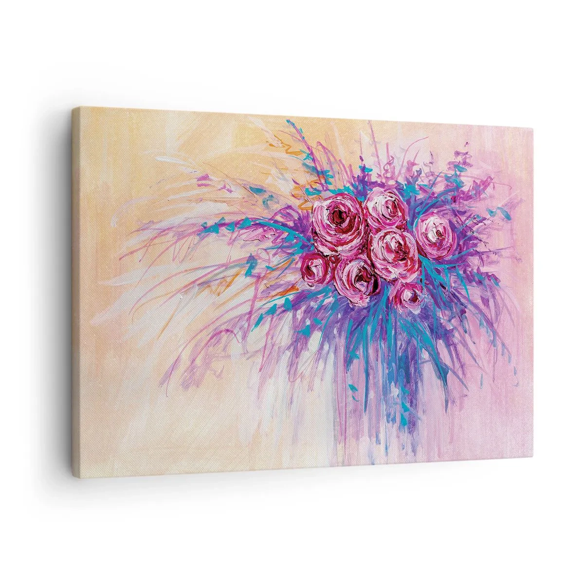 Schilderen op canvas - Een boeket rozen in pastelkleuren - 70x50cm - Rozenfontein - Moderne wanddecoratie voor woonkamer en slaapkamer ARTTOR