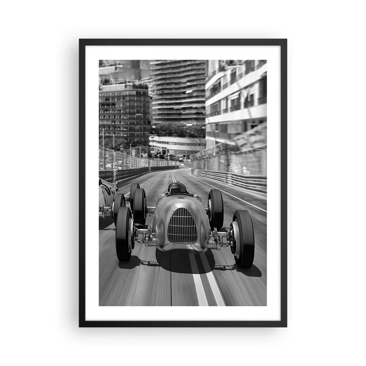 Poster in een zwarte lijst - Historische Monte Carlo-autorace - 50x70cm - Lang geleden in Monte Carlo - Moderne wanddecoratie voor woonkamer en slaapkamer ARTTOR
