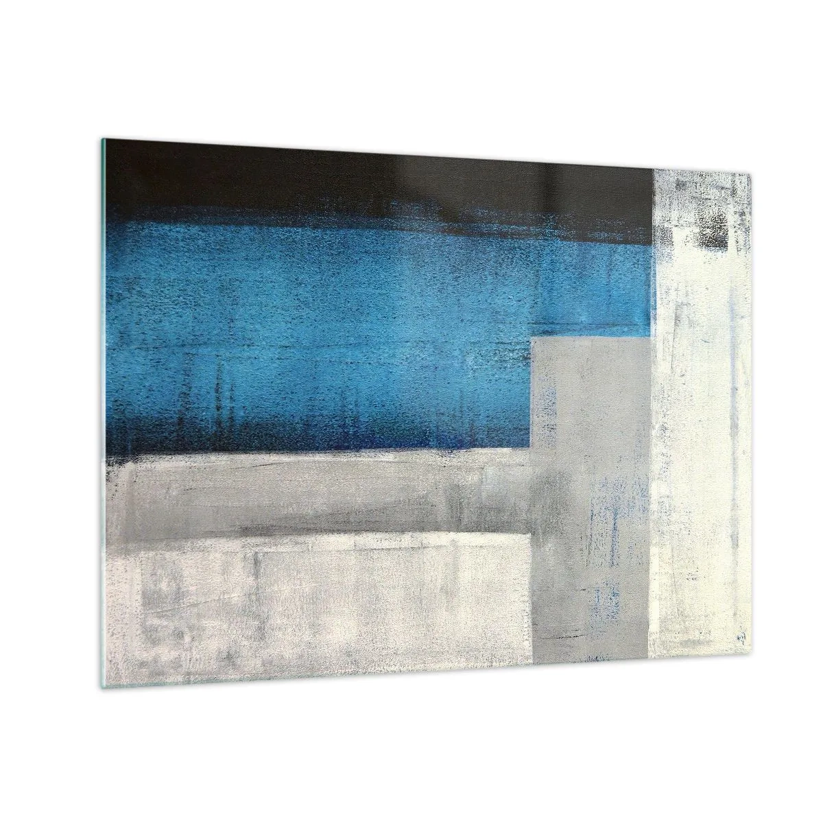Schilderen op glas - Geometrische abstractie in blauw, grijs en wit - 70x50cm - Een poëtische compositie van grijs en blauw - Moderne wanddecoratie voor woonkamer en slaapkamer ARTTOR
