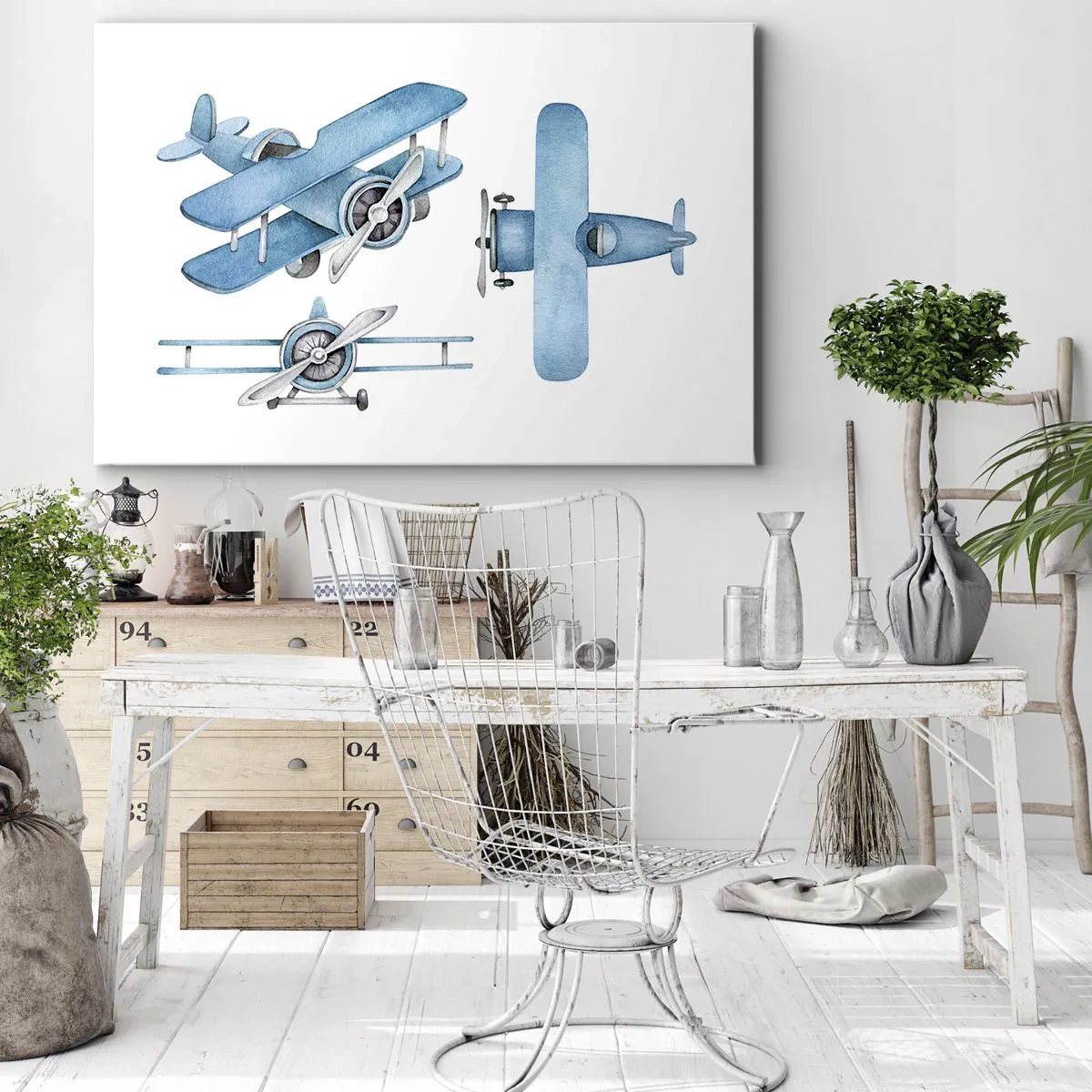 Schilderen op canvas - Blauwe retrovliegtuigen - 70x50cm - Een geboren winnaar - Moderne wanddecoratie voor woonkamer en slaapkamer ARTTOR