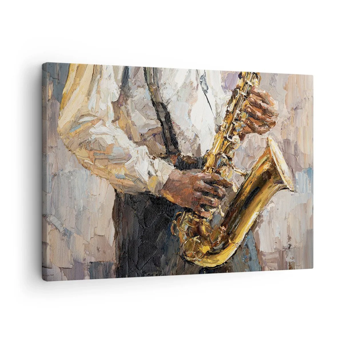 Schilderen op canvas - Een muzikant die op een artistieke manier saxofoon speelt - 70x50cm - Tijd om te solo te spelen - Moderne wanddecoratie voor woonkamer en slaapkamer ARTTOR