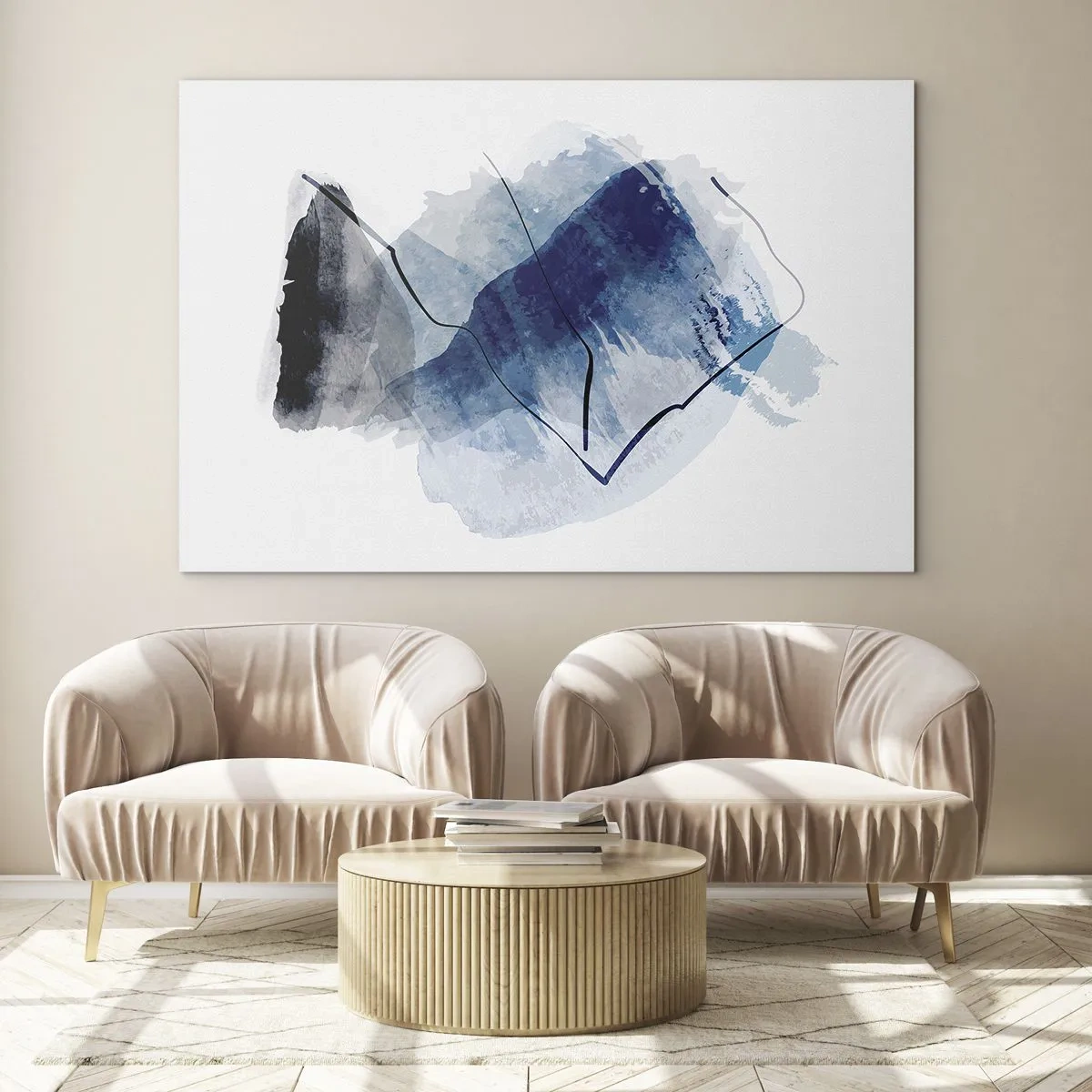 Schilderen op glas - Abstracte compositie in tinten blauw - 70x50cm - Ijsberg - Moderne wanddecoratie voor woonkamer en slaapkamer ARTTOR