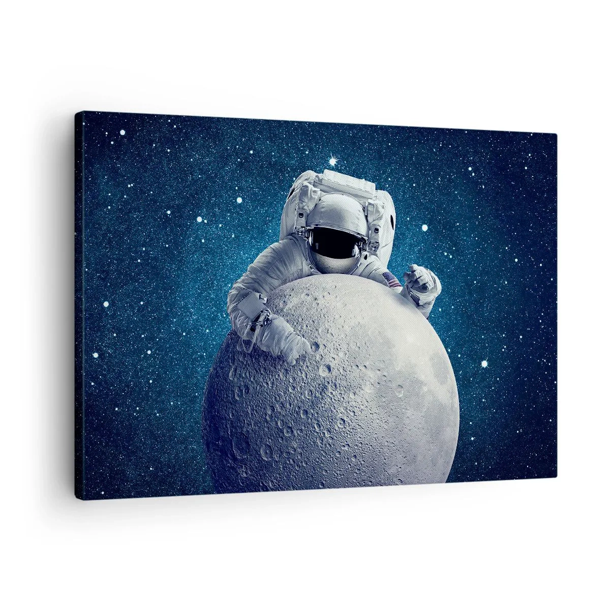 Schilderen op canvas - Astronaut houdt de maan tegen een sterrenhemel - 70x50cm - Ruimte grappenmaker - Moderne wanddecoratie voor woonkamer en slaapkamer ARTTOR