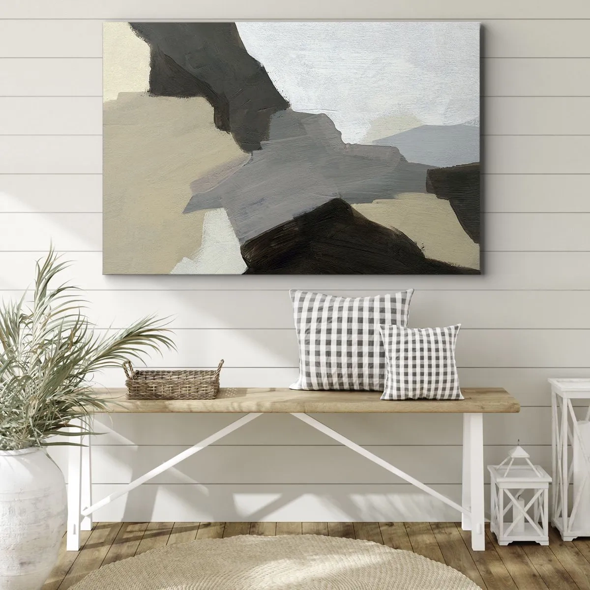 Schilderen op canvas - Abstracte vormen in tinten beige, bruin en grijs - 70x50cm - Abstractie: het kruispunt van grijs - Moderne wanddecoratie voor woonkamer en slaapkamer ARTTOR