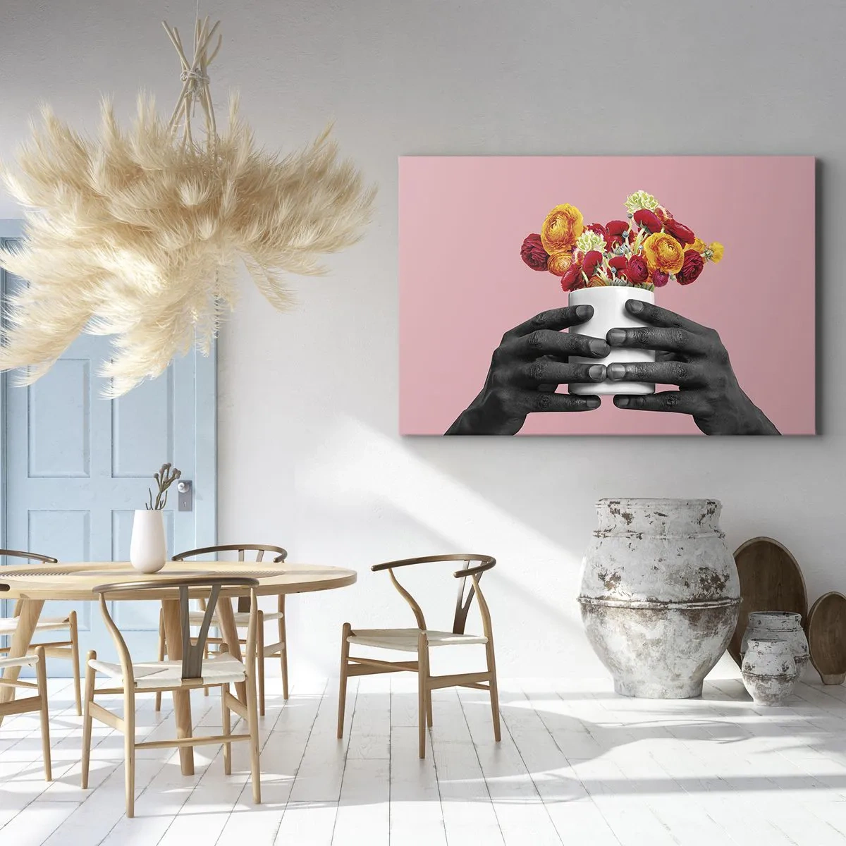 Schilderen op canvas - Handen die een boeket kleurrijke bloemen vasthouden - 70x50cm - De apotheose van het leven - Moderne wanddecoratie voor woonkamer en slaapkamer ARTTOR