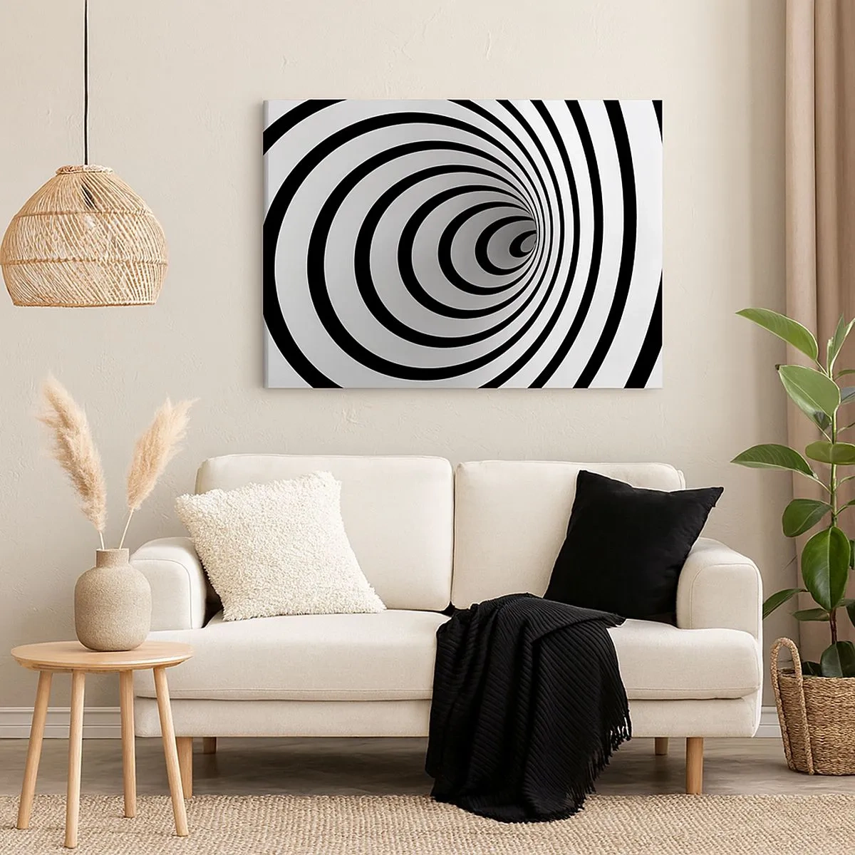 Schilderen op canvas - Een zwart-witte spiraal die een hypnotiserend effect creëert - 70x50cm - Kun jij er ook niet tegen? - Moderne wanddecoratie voor woonkamer en slaapkamer ARTTOR