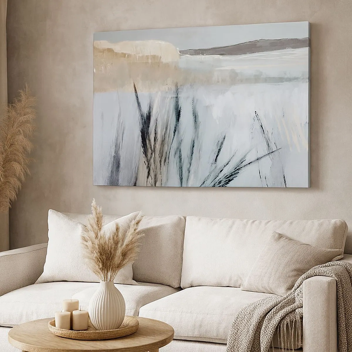 Schilderen op canvas - Een schilderachtig winterlandschap met velden en grassen - 70x50cm - Wintervelden - Moderne wanddecoratie voor woonkamer en slaapkamer ARTTOR